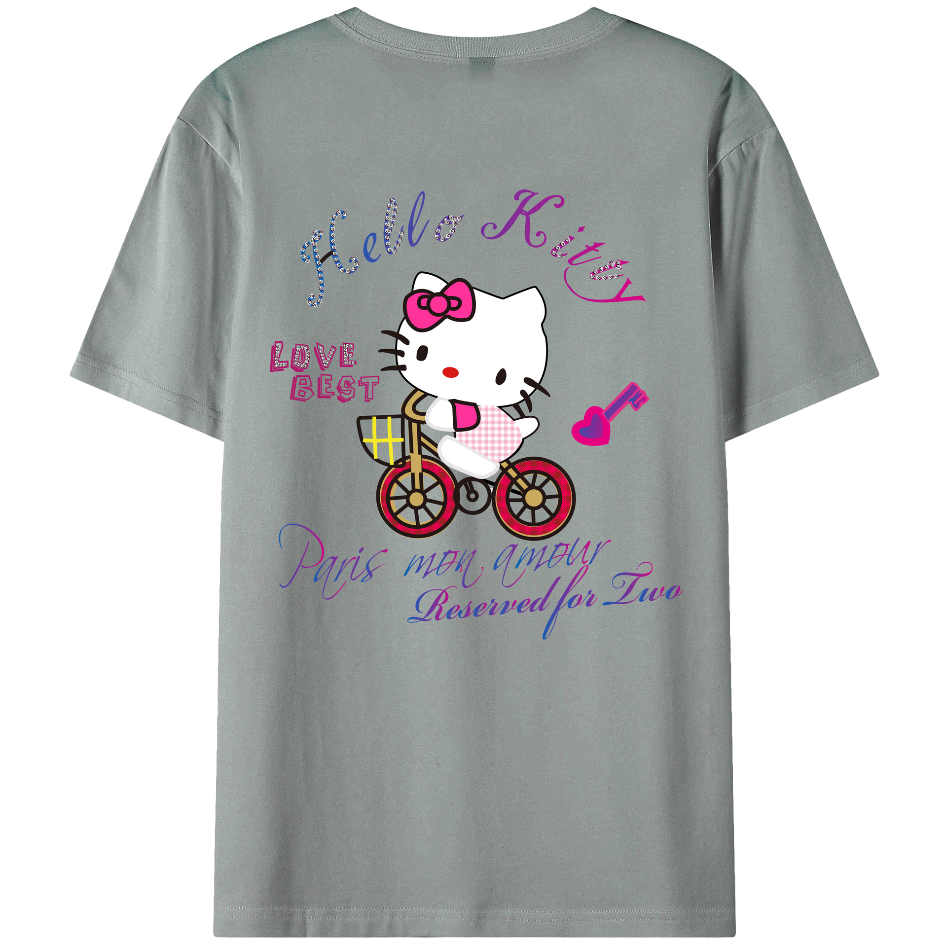 （画像用） Hello Kitty ハローキティ 綿100％ メンズ半袖Tシャツ（バックプリント） 通気性